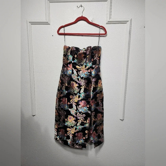 Vici Olia Ganni Jacquard Strapless Midi Dress Black NWT Wedding Party Guest - Picture 7 of 11